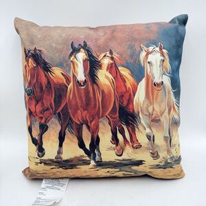 Climaweave Hoofbeats And Heartbeats Horse Pillow Indoor / Outdoor approx. 17x17"